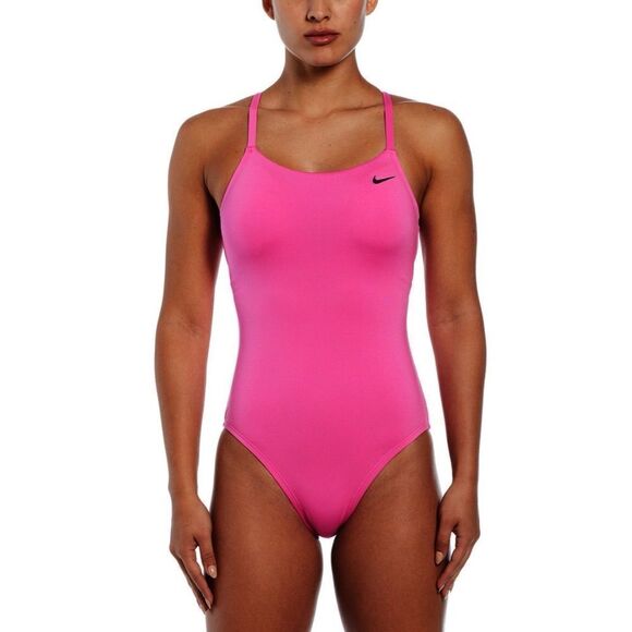 Nike Hydrastrong Solid Cut Out RacerBack One Piece Swimsuit Girls Pink - Picture 1 of 2